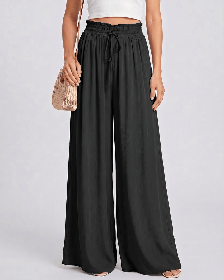 Pantalones de mujer Selene, pierna ancha, cintura alta, perfectos para un estilo elegante de verano.