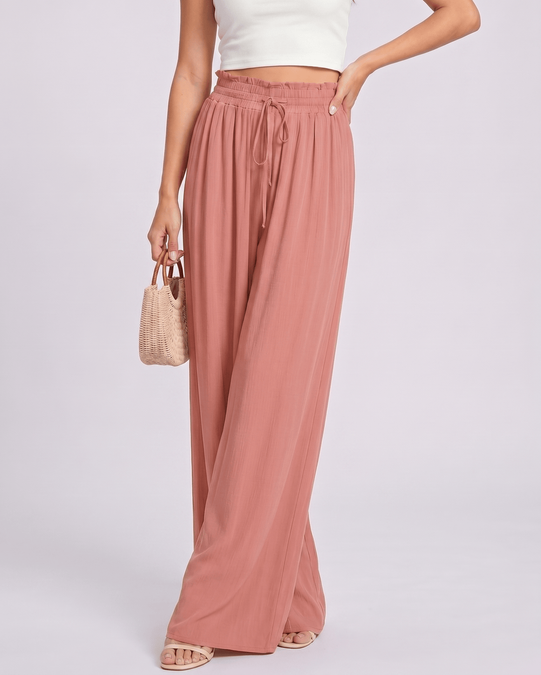 Pantalones de mujer Selene, cintura alta, pierna ancha, un must-have para tu armario de verano.