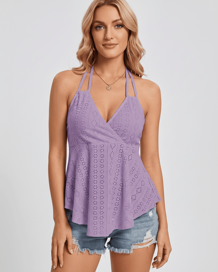 Top veraniego para mujer, fluido y sin mangas, con estilo halter chic.