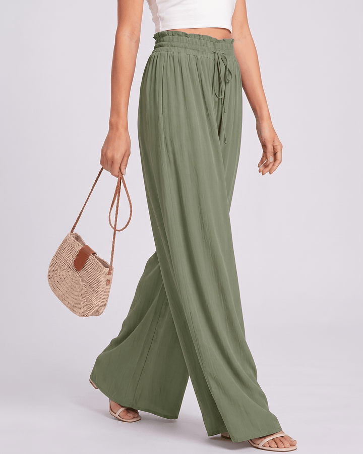 Pantalones Selene de mujer, corte fluido, pierna ancha, cintura alta, ideales para el calor.