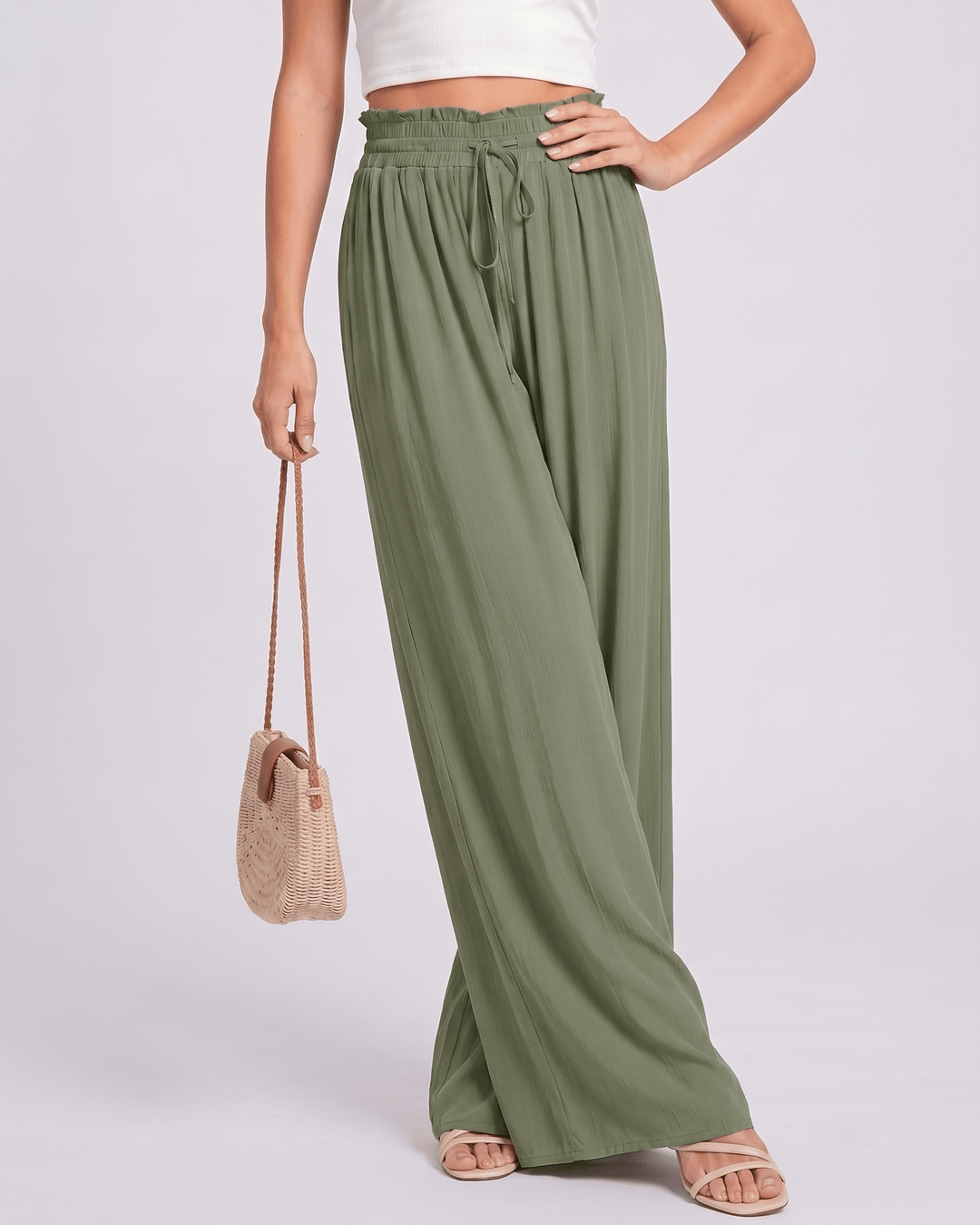 Comodidad y estilo: pantalones Selene mujer, pierna ancha, cintura alta, perfectos para verano.