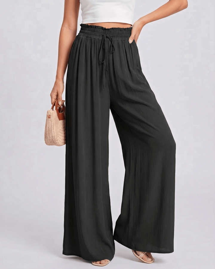 Casual y chic: pantalones Selene mujer, cintura alta, pierna ancha, cómodos para verano.