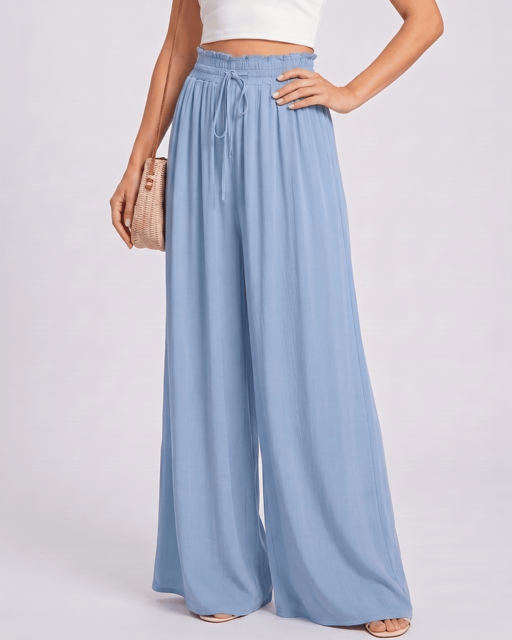 Elegantes pantalones Selene de mujer, cintura alta, pierna ancha, para noches de verano.