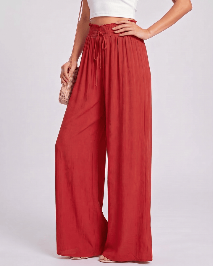 Pantalones Selene de mujer, pierna ancha, cintura alta, para looks diurnos o nocturnos de verano.