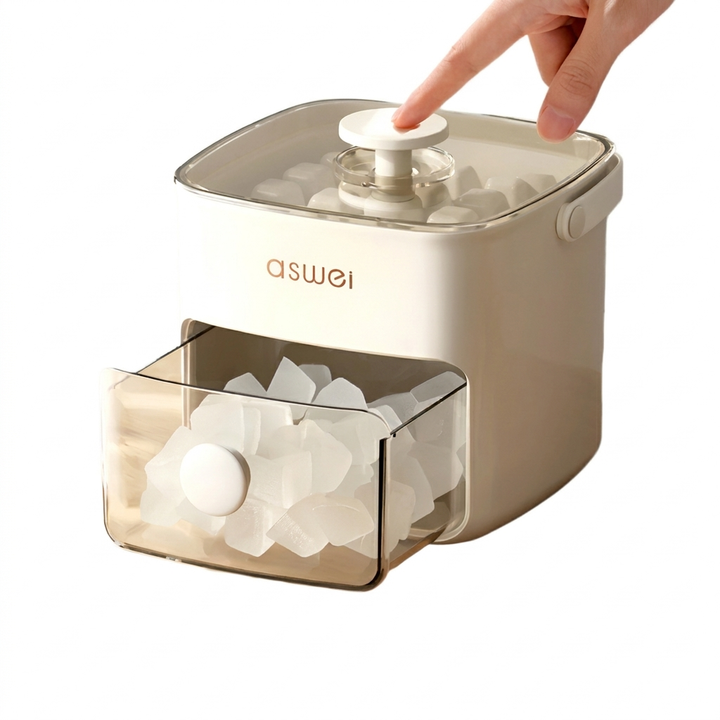 Máquina de hielo compacta para el hogar, produce hielo rápido y silenciosamente, ideal para bebidas frías en cocina o bar.