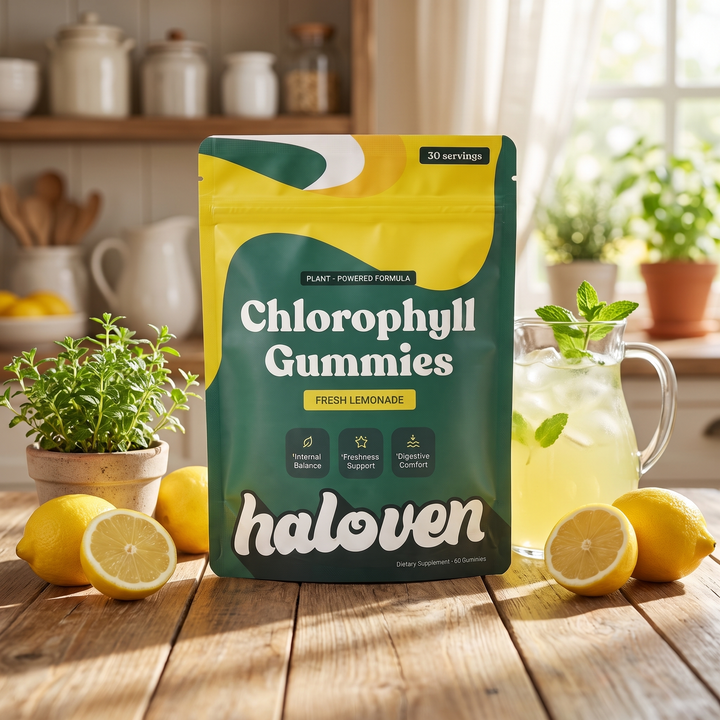 Masticables de clorofila para un aliento fresco natural y apoyo a la salud digestiva.
