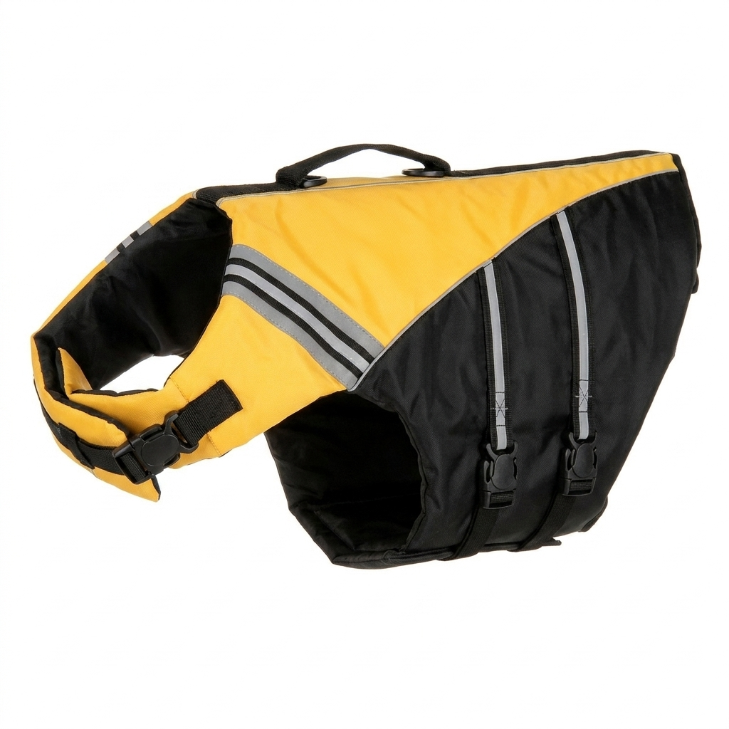 Chaleco salvavidas profesional para perros, seguridad acuática y flotación en el agua. Ideal para natación y aventura.