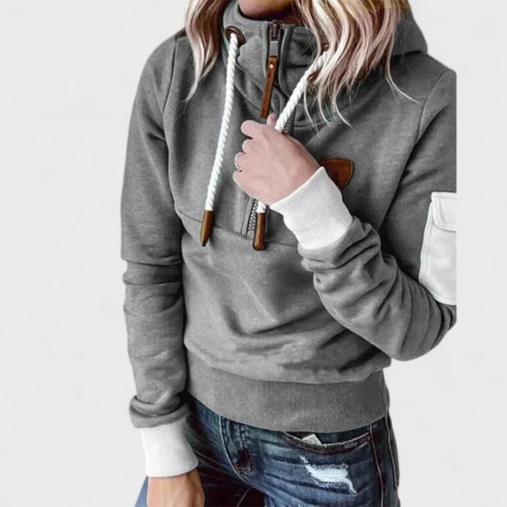 Suéter gris de felpa suave para mujer, sudadera cómoda para ropa diaria casual.