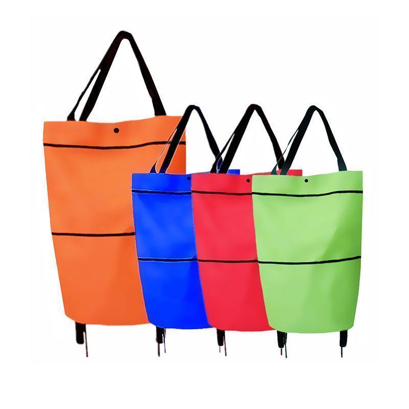 Carrito de compras portátil con ruedas, diseño plegable para mujer, tela Oxford reutilizable.