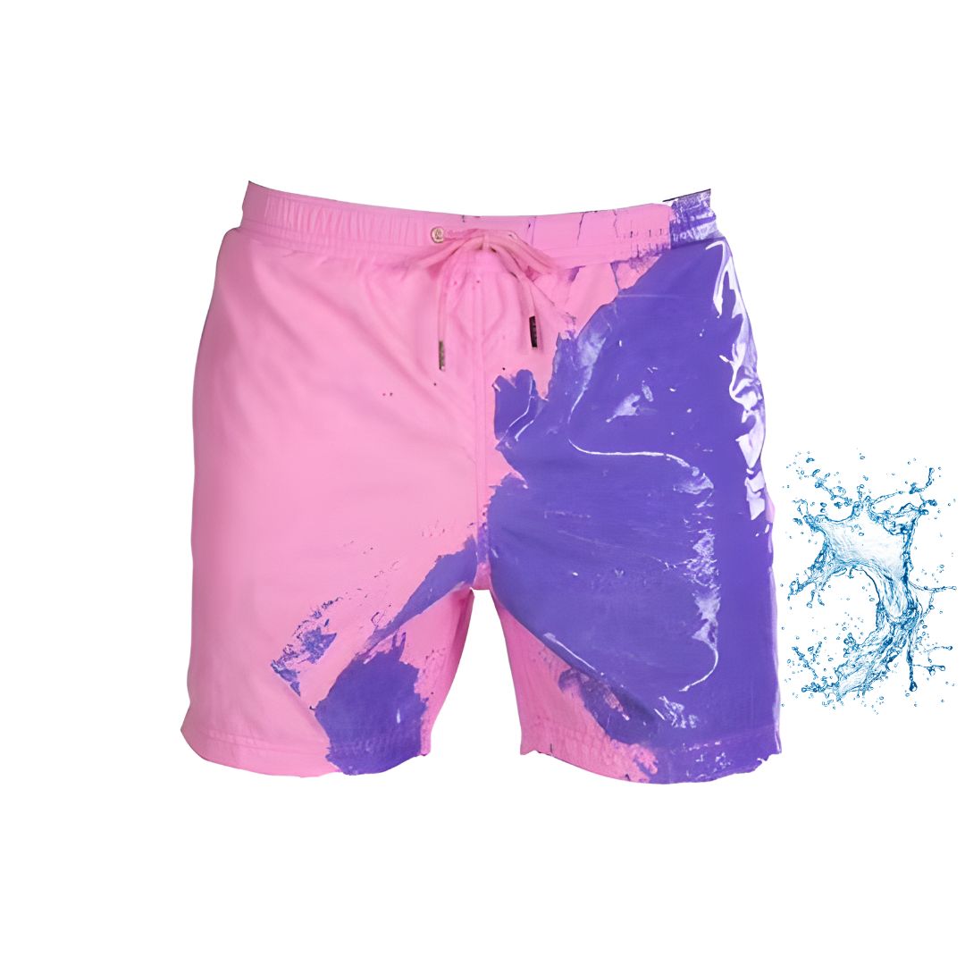Shorts de baño mágicos para hombre y niño, cambian de color al mojarse. Verano divertido en piscina, playa, natación.