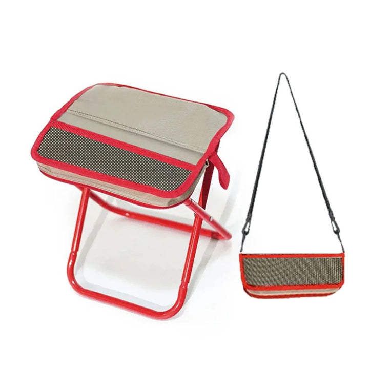 Taburete de camping plegable y portátil. Asiento compacto y resistente para aire libre.