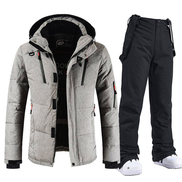 Abrigo extremo: conjunto térmico hombre de alto rendimiento. Chaqueta y pantalón acolchados para frío y nieve.