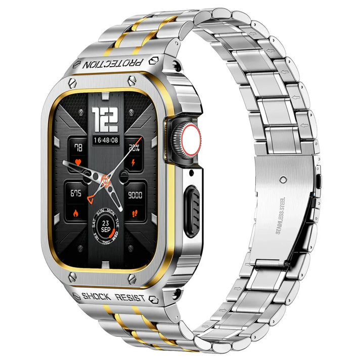 Correa duradera de acero inoxidable y funda protectora para reloj inteligente, unisex.