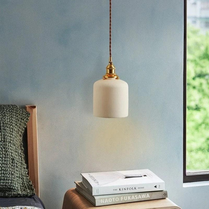 Iluminación LED estilo japonés: lámpara colgante de cerámica, perfecta para comedor, sala o dormitorio.