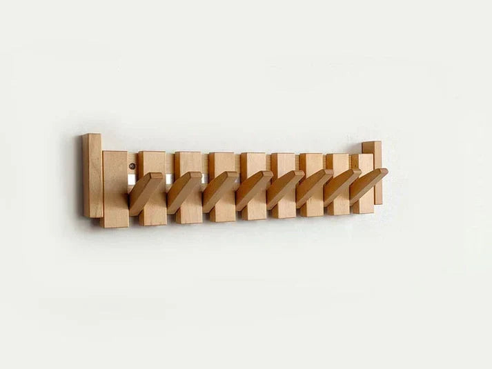 Perchero de madera diseño piano, mueble colgador para abrigos y chaquetas en entradas.