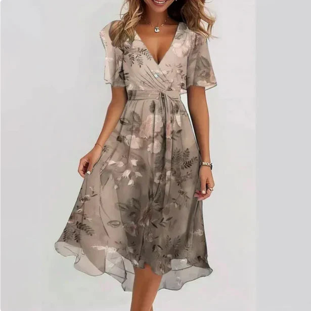 Vestido floral midi elegante para mujer, perfecto para invitada de fiesta o evento de verano con escote en V.