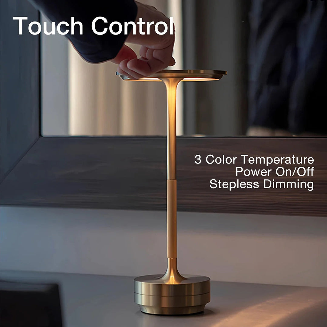 Lámpara de mesa inalámbrica de diseño nórdico. Moderna, control táctil, luz LED recargable para interiores.