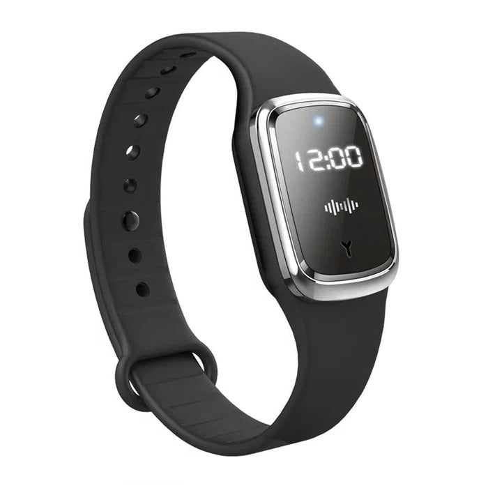 Pulsera repelente de mosquitos ultrasónica portátil, ideal para protección en verano.
