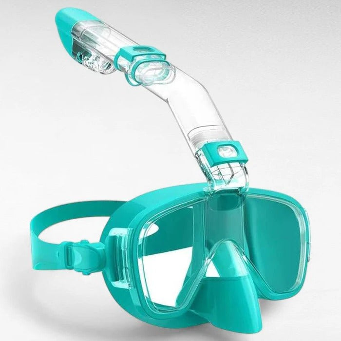 Máscara snorkel unisex cómoda con ajuste seguro, lente panorámica para visión submarina clara.