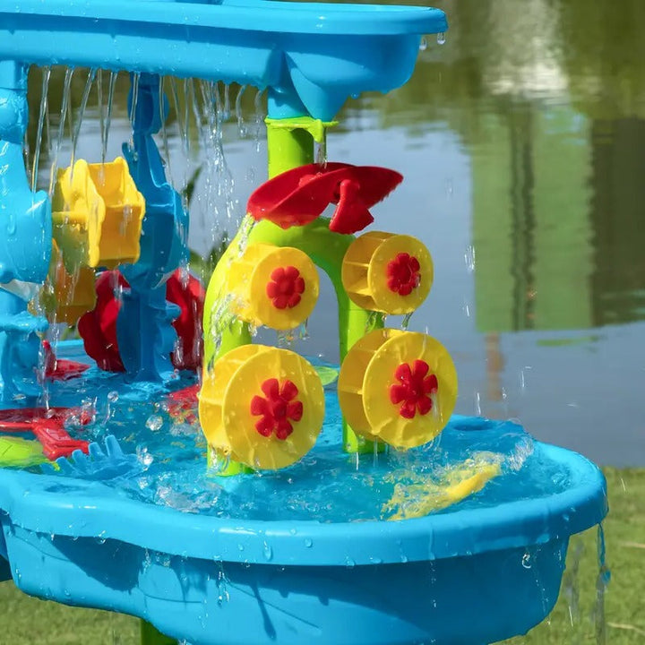 Juguete didáctico de mesa de agua y arena para niños. Diversión infantil en la playa o patio, fácil montaje.