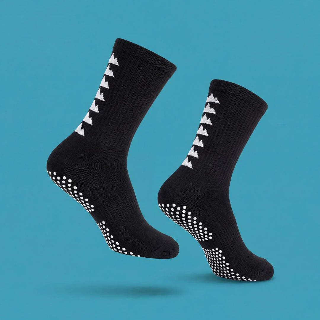 Calcetines de compresión negros unisex para soporte de piernas, mejora circulación y alivio fatiga. Ideales deporte y recuperación.