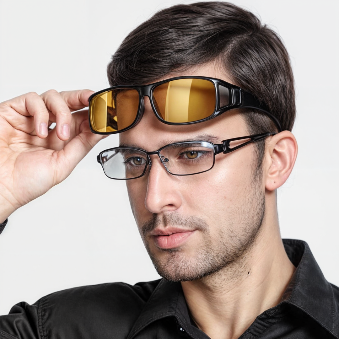 Gafas unisex con lentes amarillas HD, ideales para visión nocturna y anti deslumbramiento.
