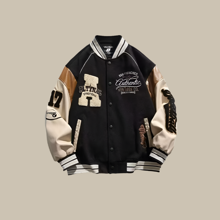 Chaqueta bomber oversize de béisbol para hombre, estilo urbano. Ideal para un look casual moderno de otoño.