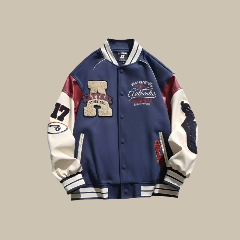 Chaqueta de hombre holgada estilo béisbol, prenda urbana y moda masculina. Perfecta para outfit de invierno.
