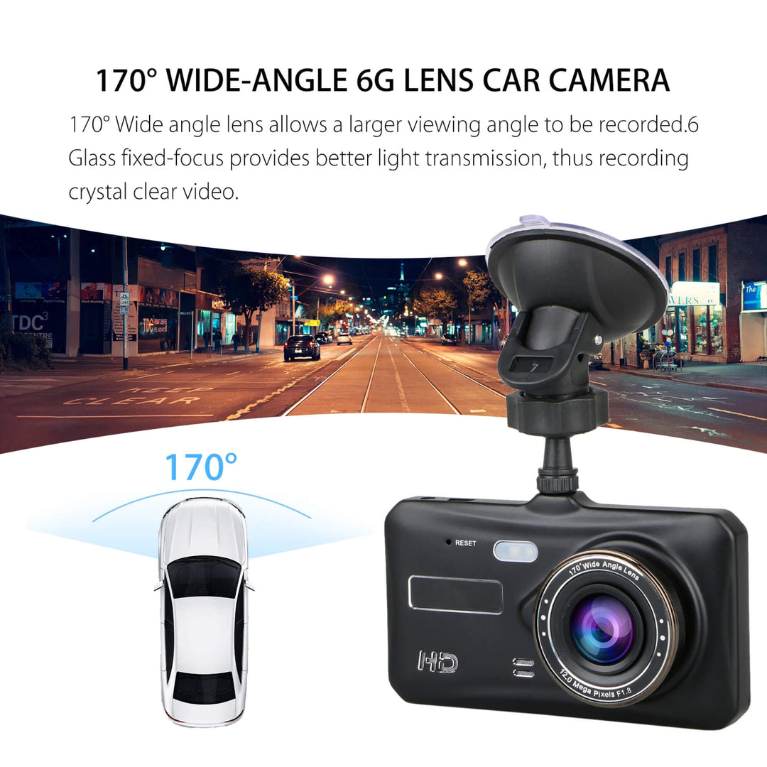Cámara de seguridad vial 1080p, gran angular, con grabación dual. Prueba fiable en caso de accidente.