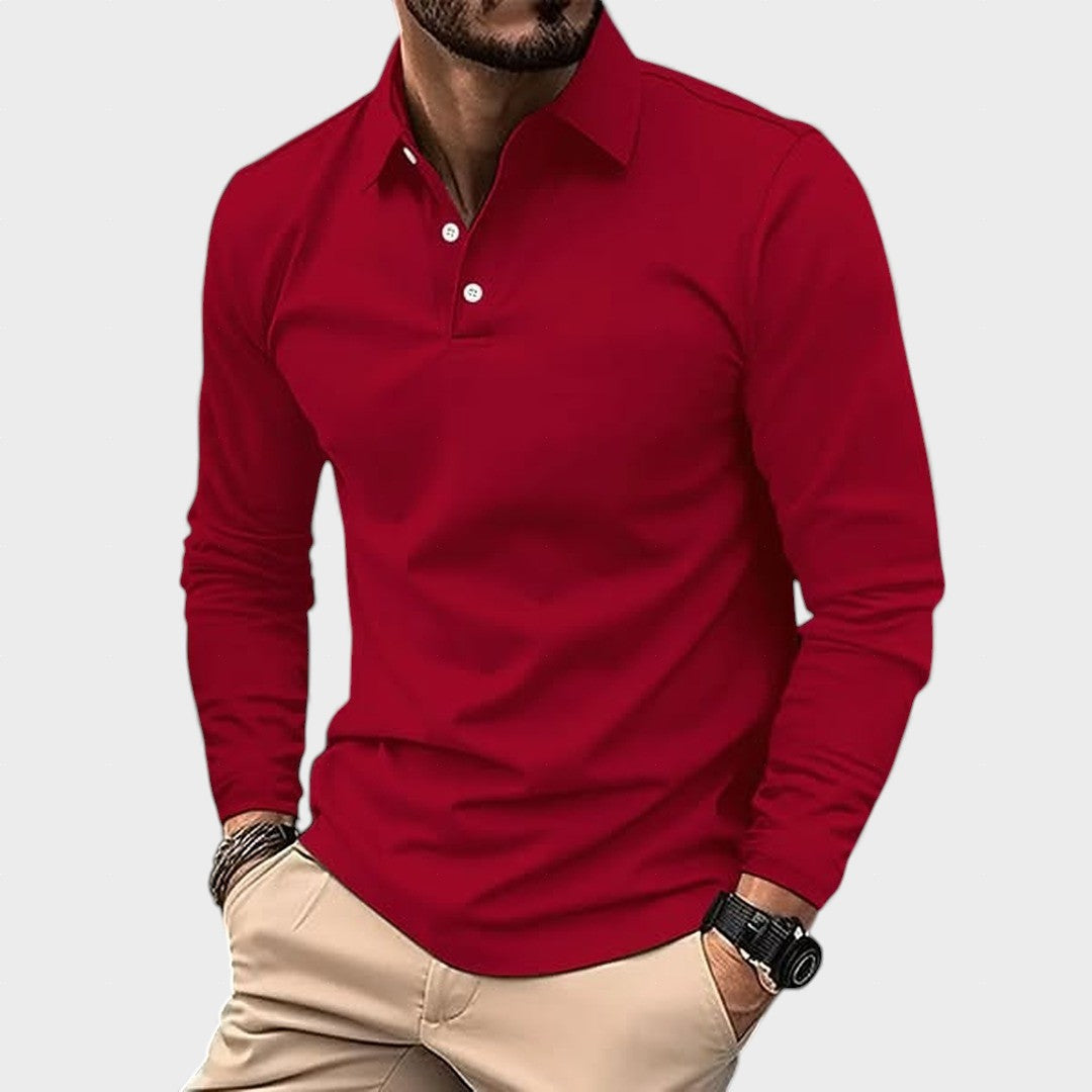 Polo de hombre de manga larga, con detalles de botones y cuello clásico. Ideal para un look casual elegante y diario.