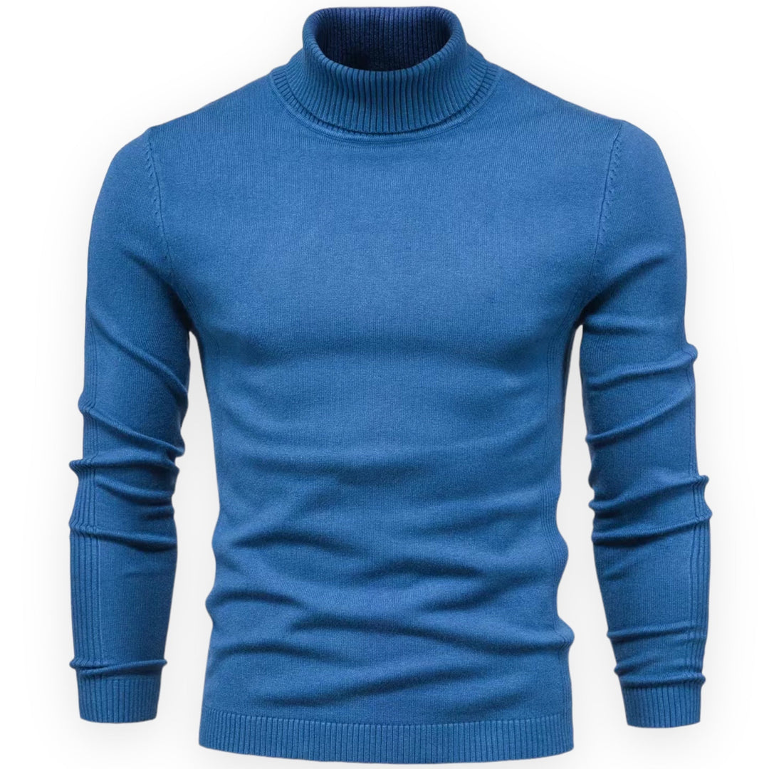 Moderno jersey de cuello alto slim fit para hombre, un básico cálido y elegante para esta temporada.