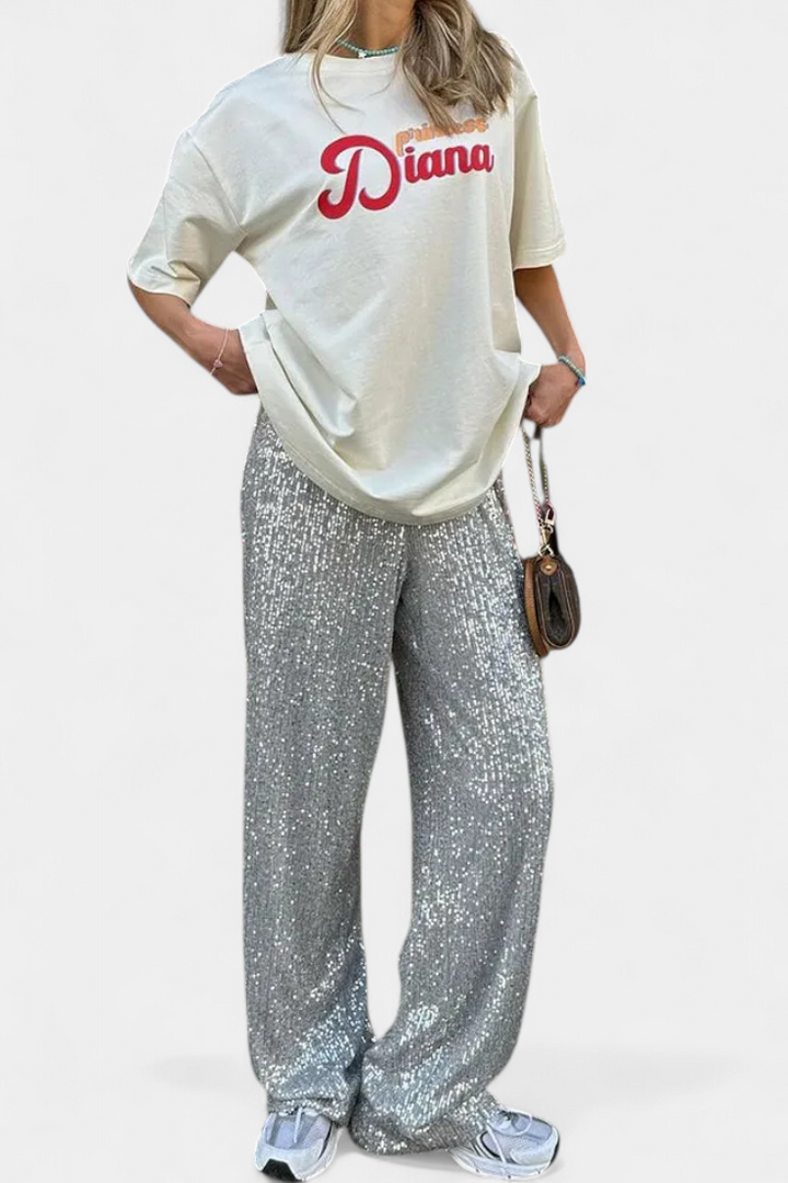 Glamurosos pantalones de lentejuelas brillantes para mujer. Perfectos para celebraciones y eventos festivos.