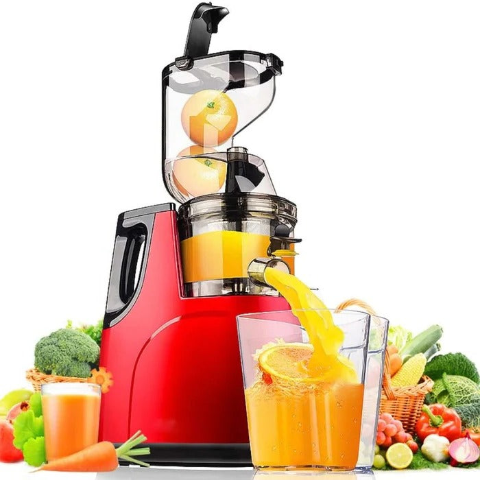 Exprimidor automático para jugos detox de frutas y verduras frescas, ideal para nutrición y salud.