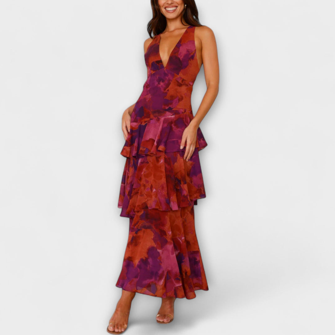 Vestido largo de verano para mujer, escote V profundo, colorido y confortable para días soleados.