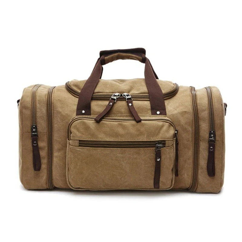 Bolso de fin de semana de lona unisex, espacioso y expandible para viajes cortos.