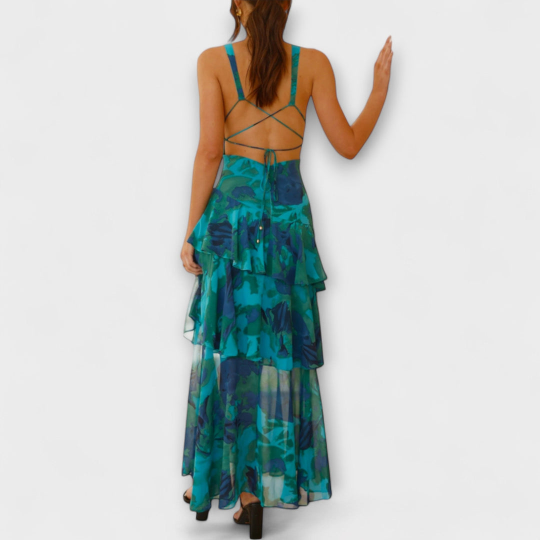 Elegante vestido maxi sin mangas para mujer, perfecto para verano, con escote en V.