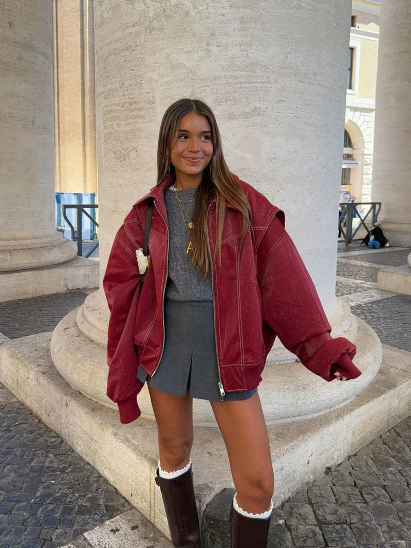 Chaqueta de primavera/otoño para mujer, oversize con contraste, outwear moderno y cómodo.