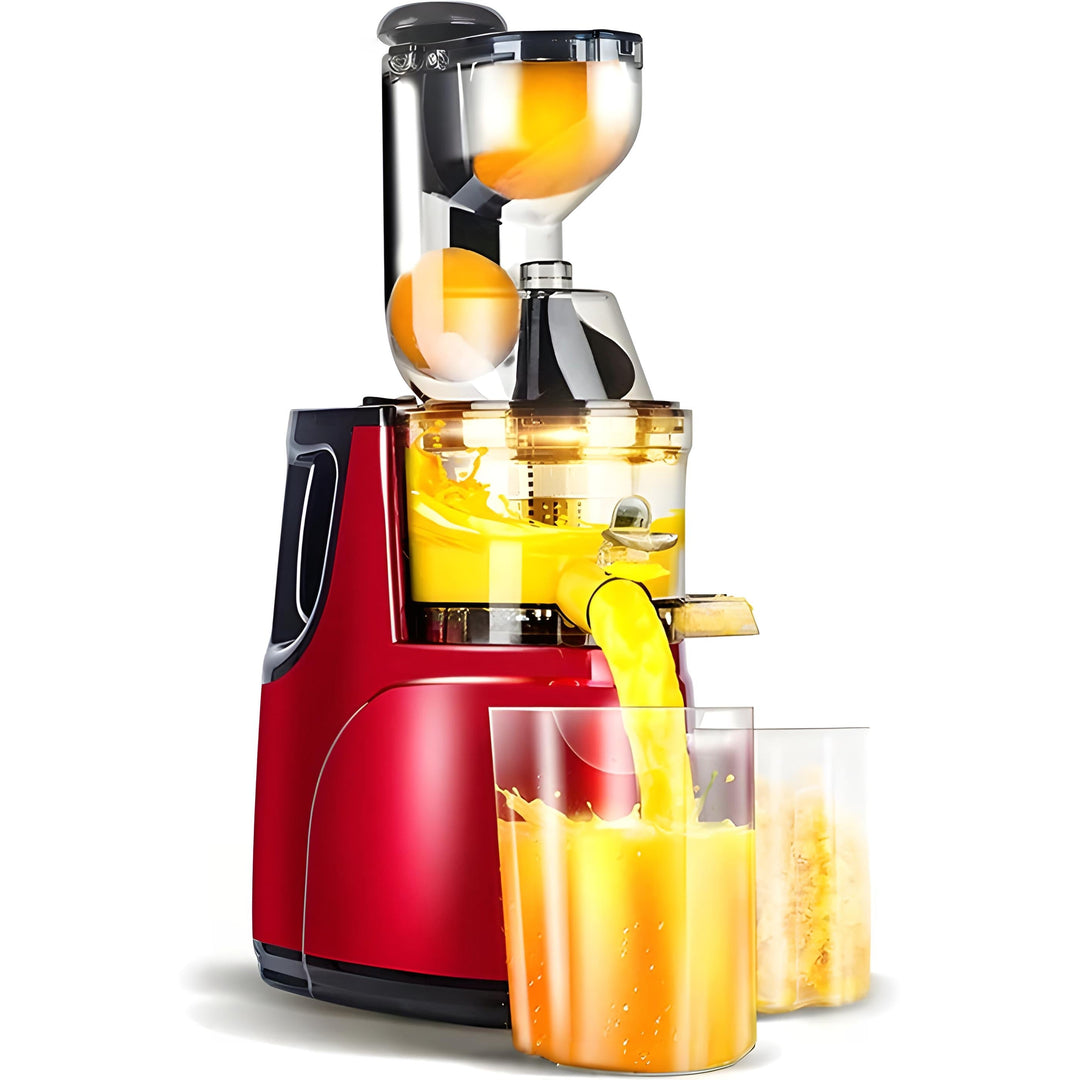 Exprimidor automático de frutas y verduras para jugos puros y saludables en el hogar.