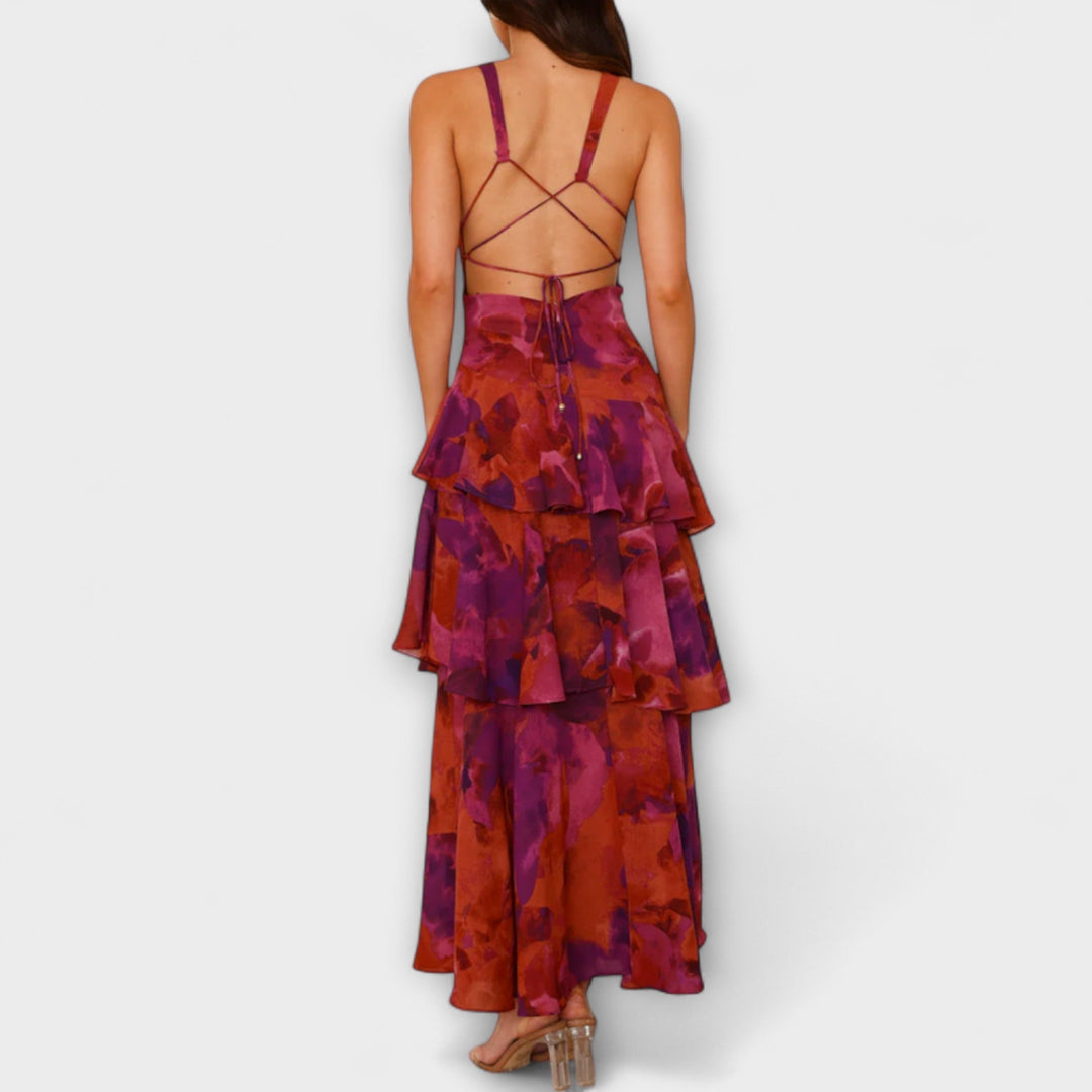Vestido de verano largo para mujer con cuello V pronunciado, cómodo para la playa.