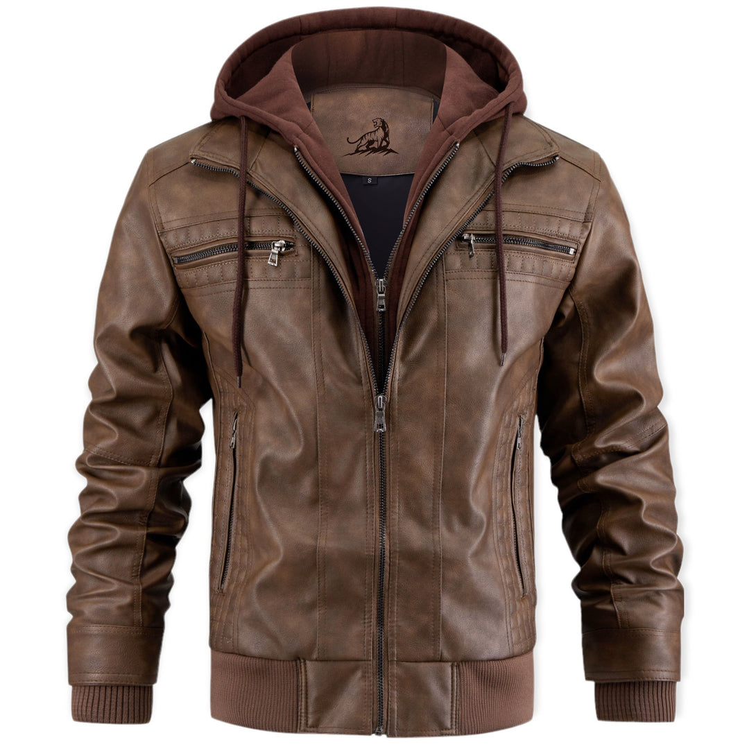 Primer plano de chaqueta con capucha para hombre, tejido suave, cremallera robusta, estilo casual moderno.