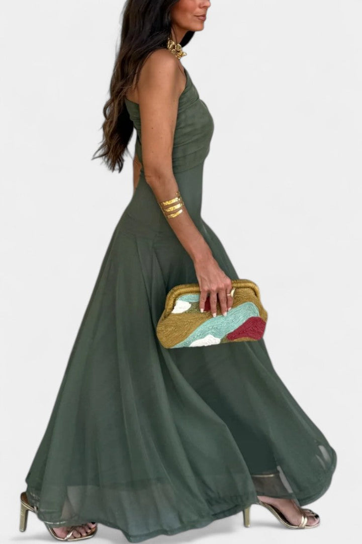Vestido maxi tie-dye de un hombro para vacaciones de mujer, estilo Jessamy para el verano.