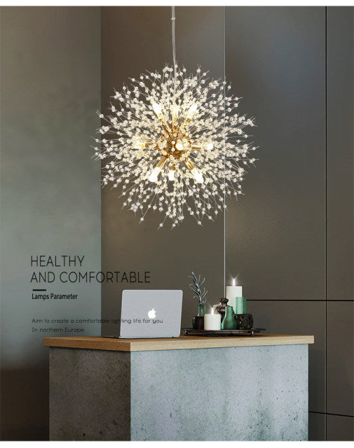 Colgante de techo decorativo de cristal. Diseño diente de león. Aporta luz y estilo al hogar.