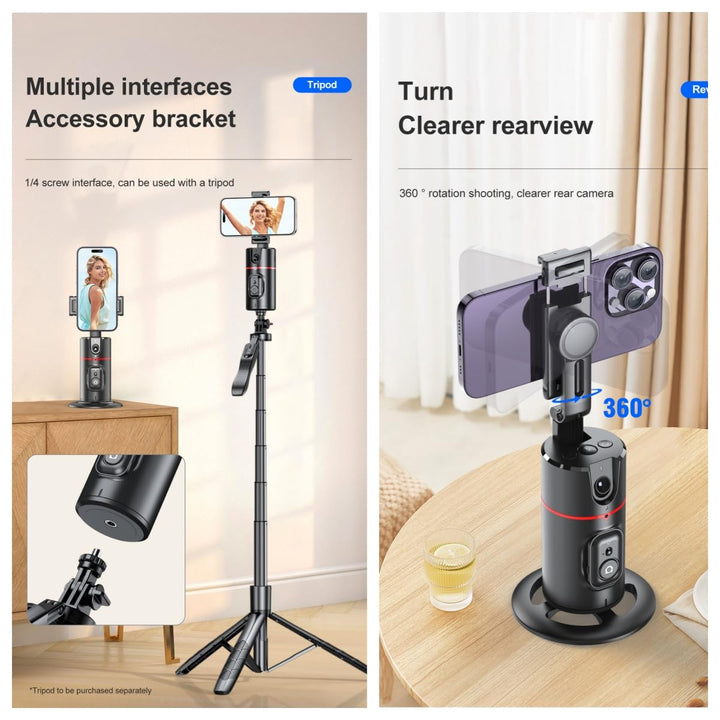 Trípode para móvil con Bluetooth, seguimiento facial y control remoto, ideal para fotografía.