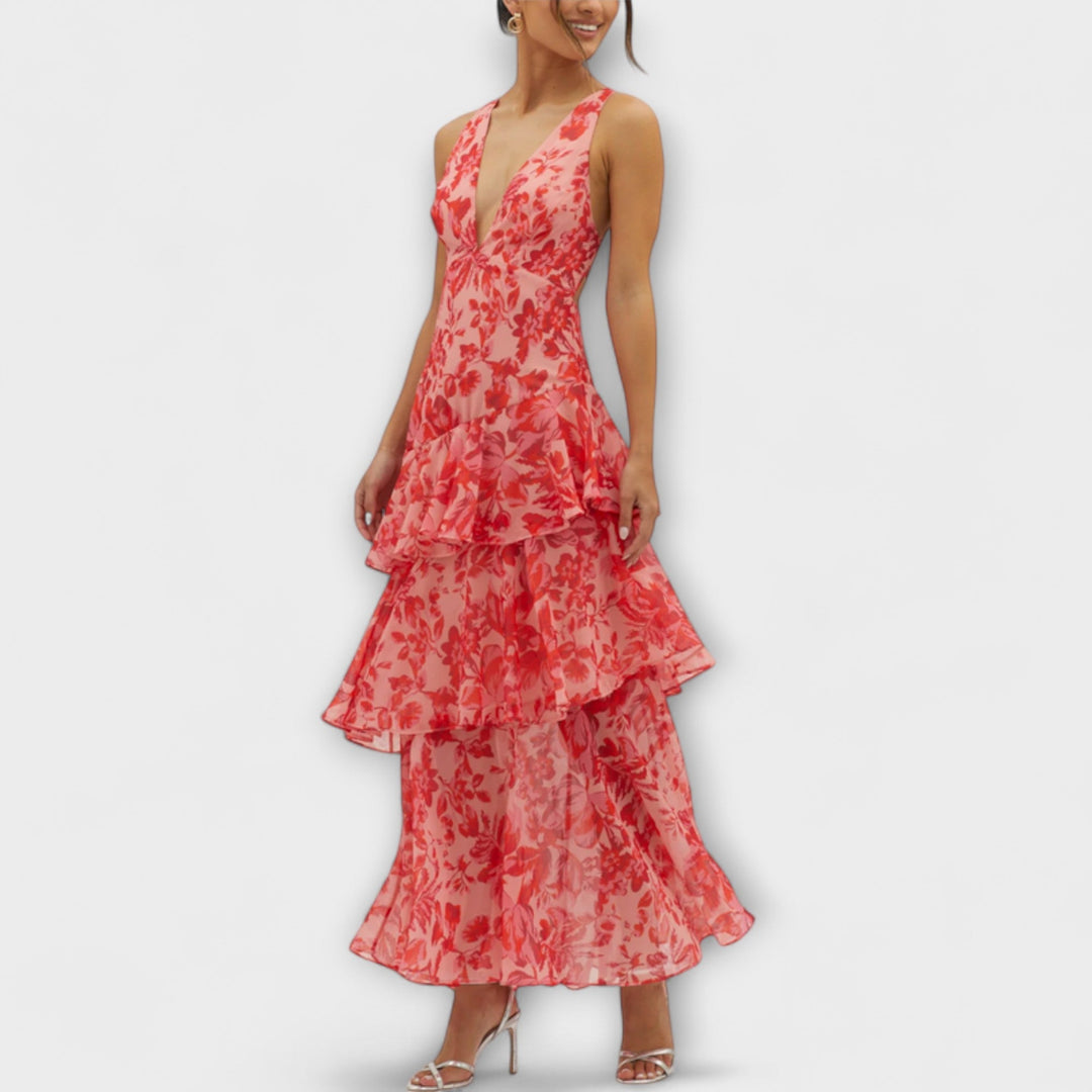 Vestido de verano para mujer, corte maxi y escote en V profundo, ideal para un estilo casual.