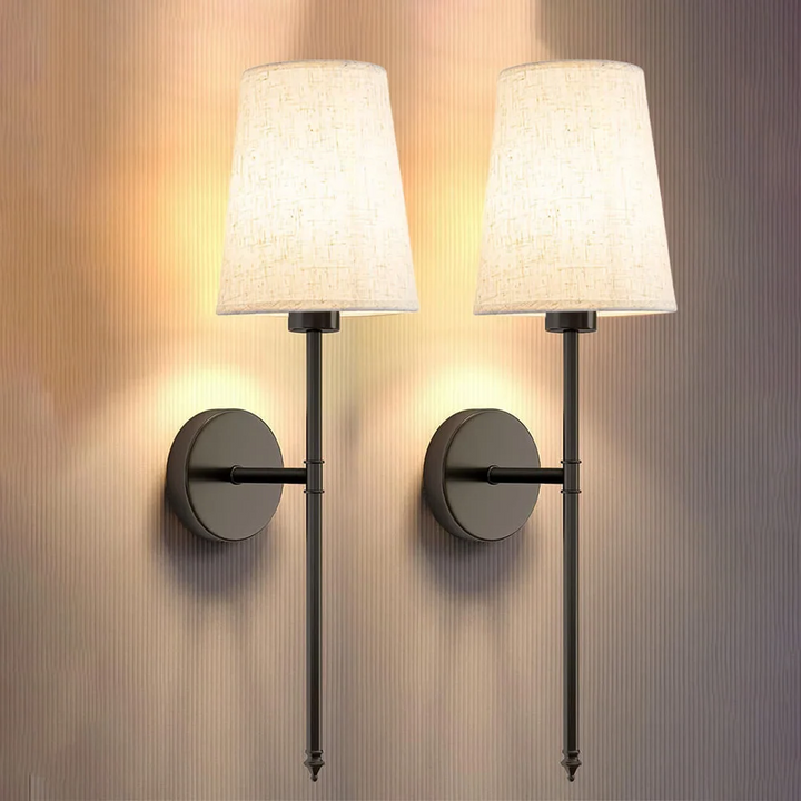 Apliques de pared inalámbricos de tela. Iluminación con batería, fácil instalación sin cables.
