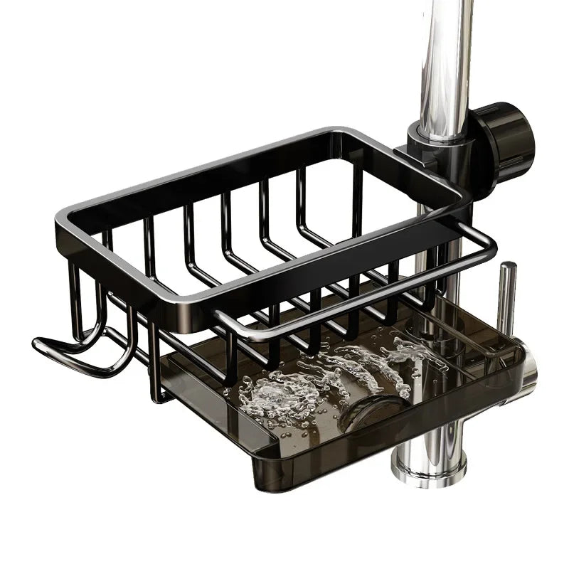 Práctico organizador colgante de aluminio para fregadero de cocina, libera encimeras y mantiene todo en su lugar.