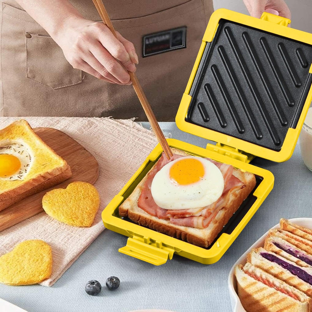 Sencilla prensa de sándwiches para microondas, perfecta para desayunos rápidos y meriendas crujientes.