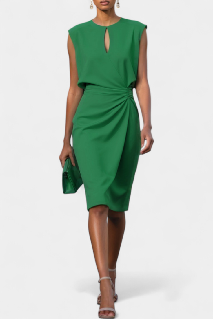Vestido midi Mona marino de manga larga. Prenda versátil y elegante para la moda femenina formal.
