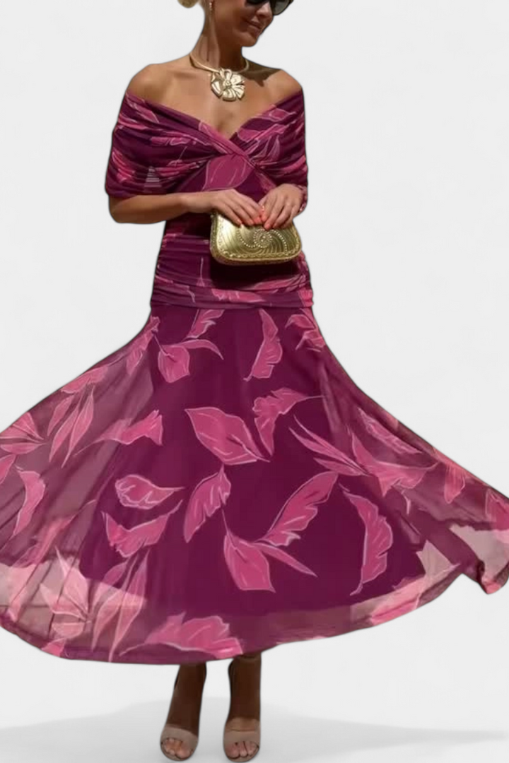 Vestido de primavera verano floral, largo, escote V y cintura plisada. Elegante para mujeres.