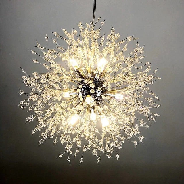 Araña de cristal para techo. Estilo diente de león, iluminación contemporánea y elegante.